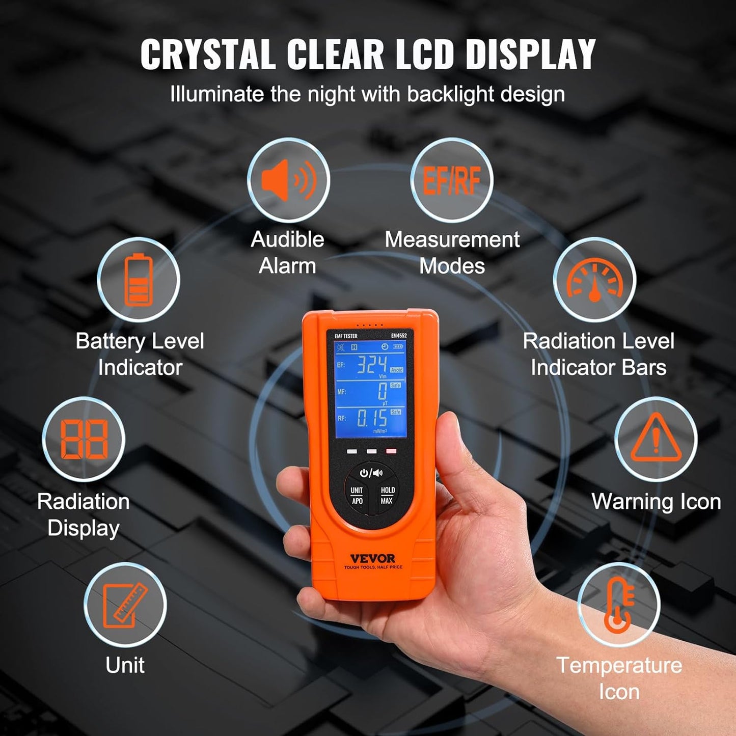 3-In-1 EMF Meter, 5Hz - 3.5Ghz, Handheld Rechargeable Electromagnetic Field Radiation Detector, Digital LCD EMF Tester for EF MF RF Home Inspections Outdoor Ghost Hunting Paranormal Equipment