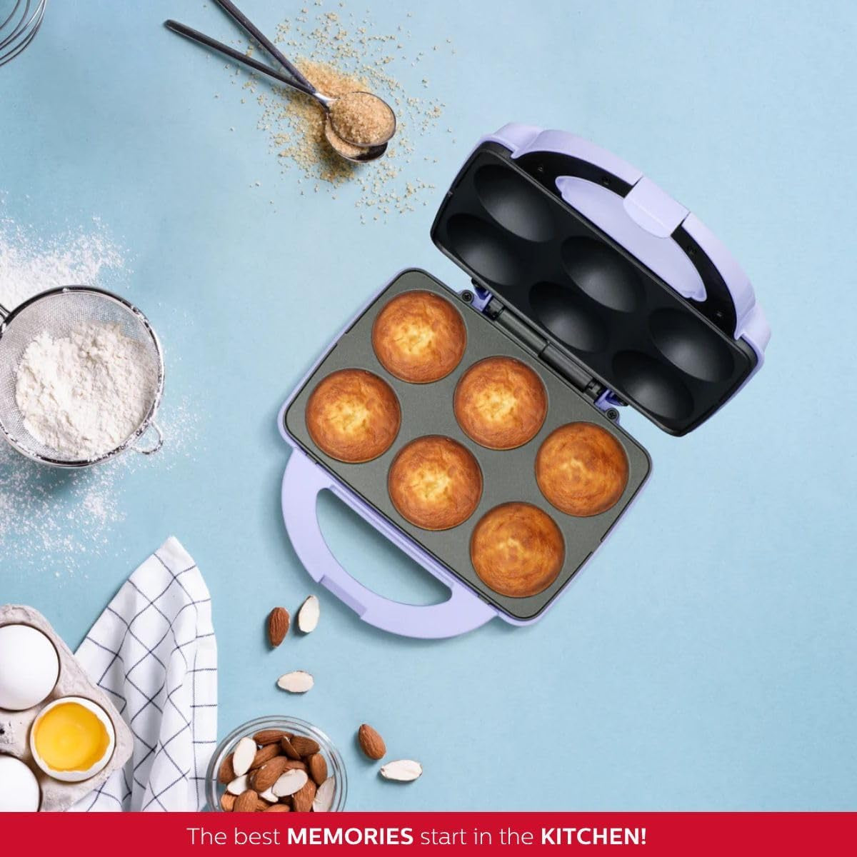 Non-Stick Cupcake Maker, Lavender/Stainless Steel - Makes 6 Cupcakes, Muffins, Cinnamon Buns, and More for Birthdays, Holidays, Bake Sales or Special Occasions