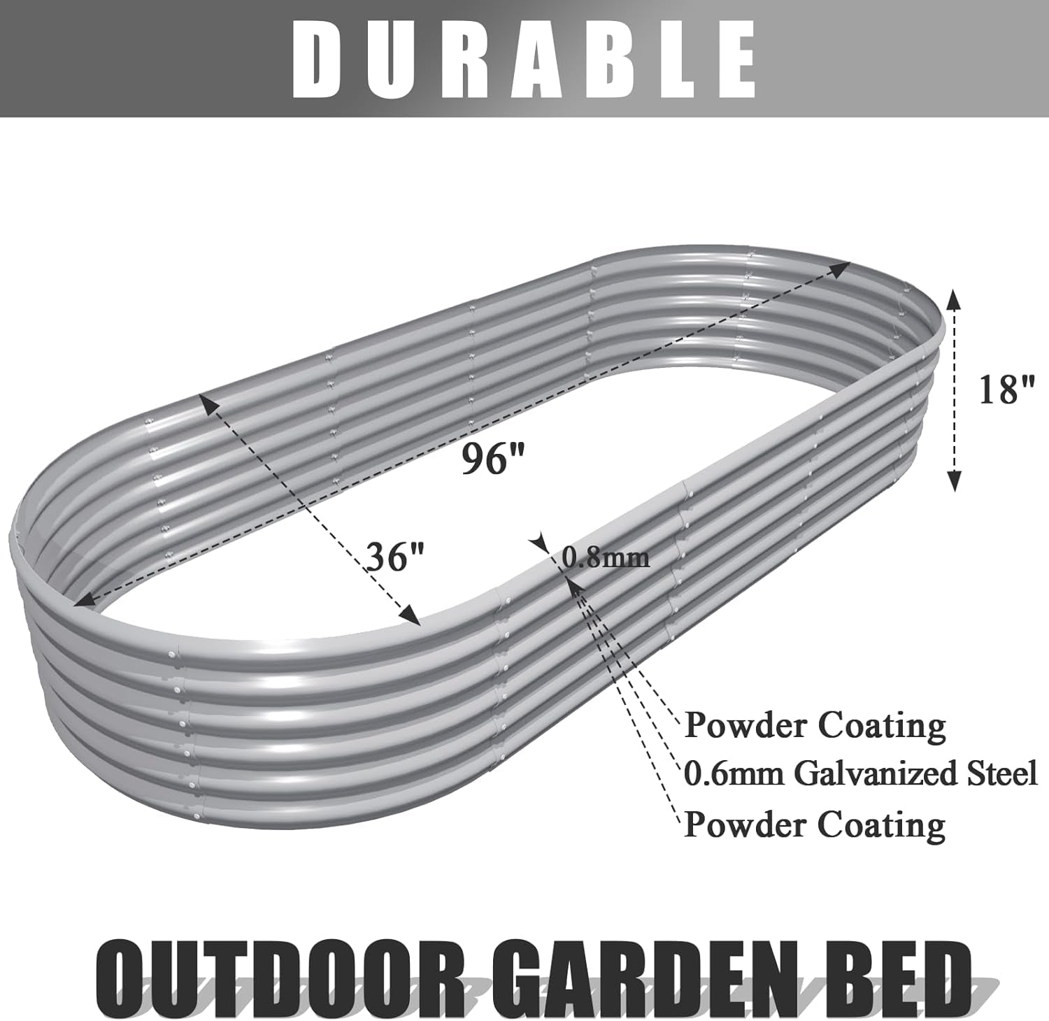 1 Pack 8X3X1.5Ft Galvanized Raised Garden Bed Large Metal Planter Box Kit Elevated Raised Garden Planters for Outdoor Plants, Gray