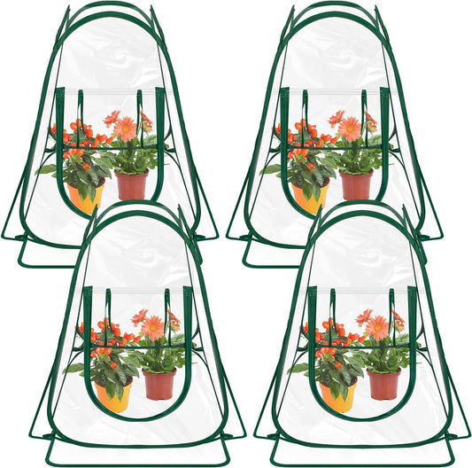 4 Pieces Mini Greenhouse Outdoor Pop up Greenhouse 27 X 27 X 31In Indoor Greenhouse, Small Green House for outside Portable Plant Flowerpot Cover, Individual Package, with Tools