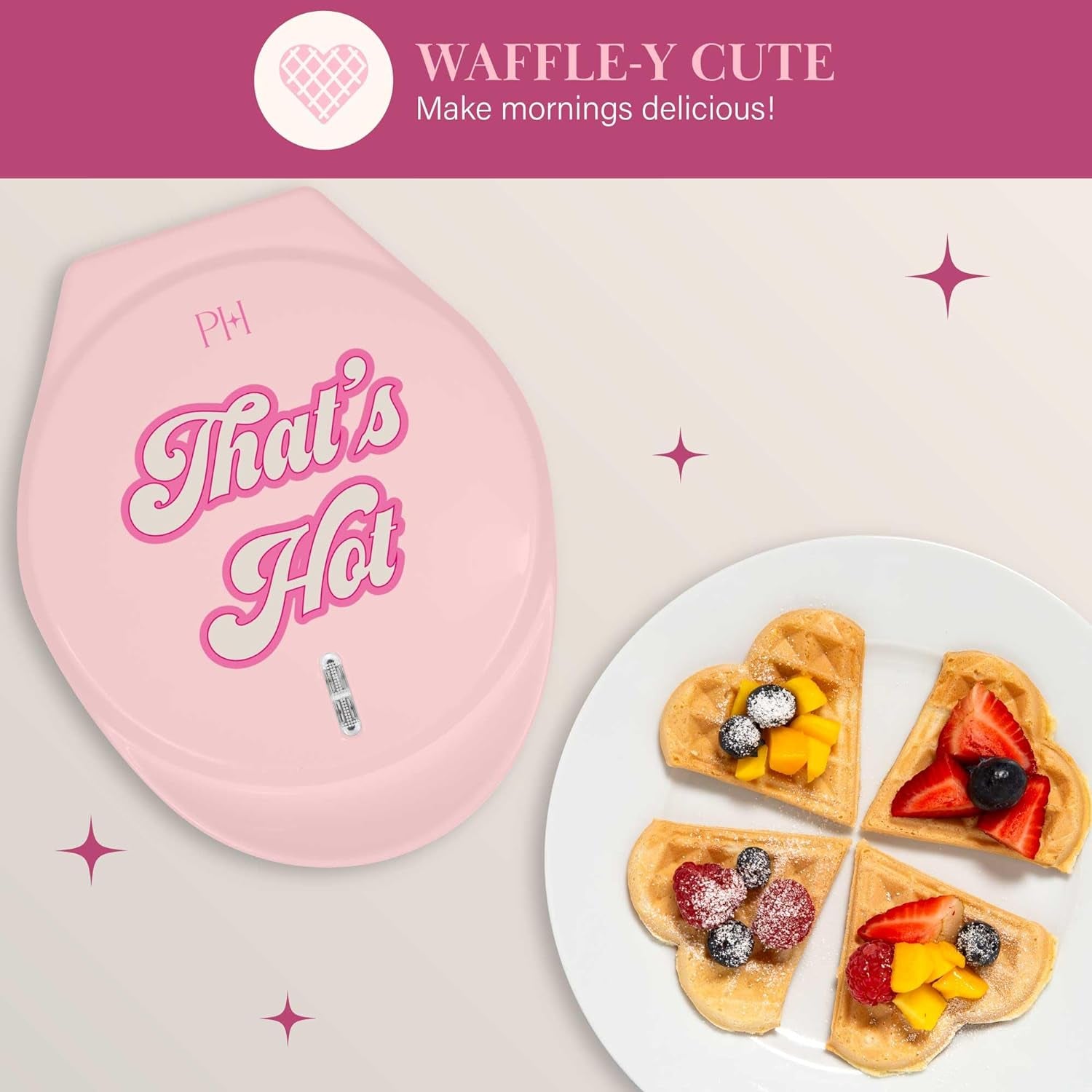 Heart Waffle Maker, Makes 5 Mini Heart Shaped Waffles or 1 Individual Waffle, Easy to Clean 6" Nonstick Plates, Made without PFAS or PFOA, Electric Waffle Iron, Pink