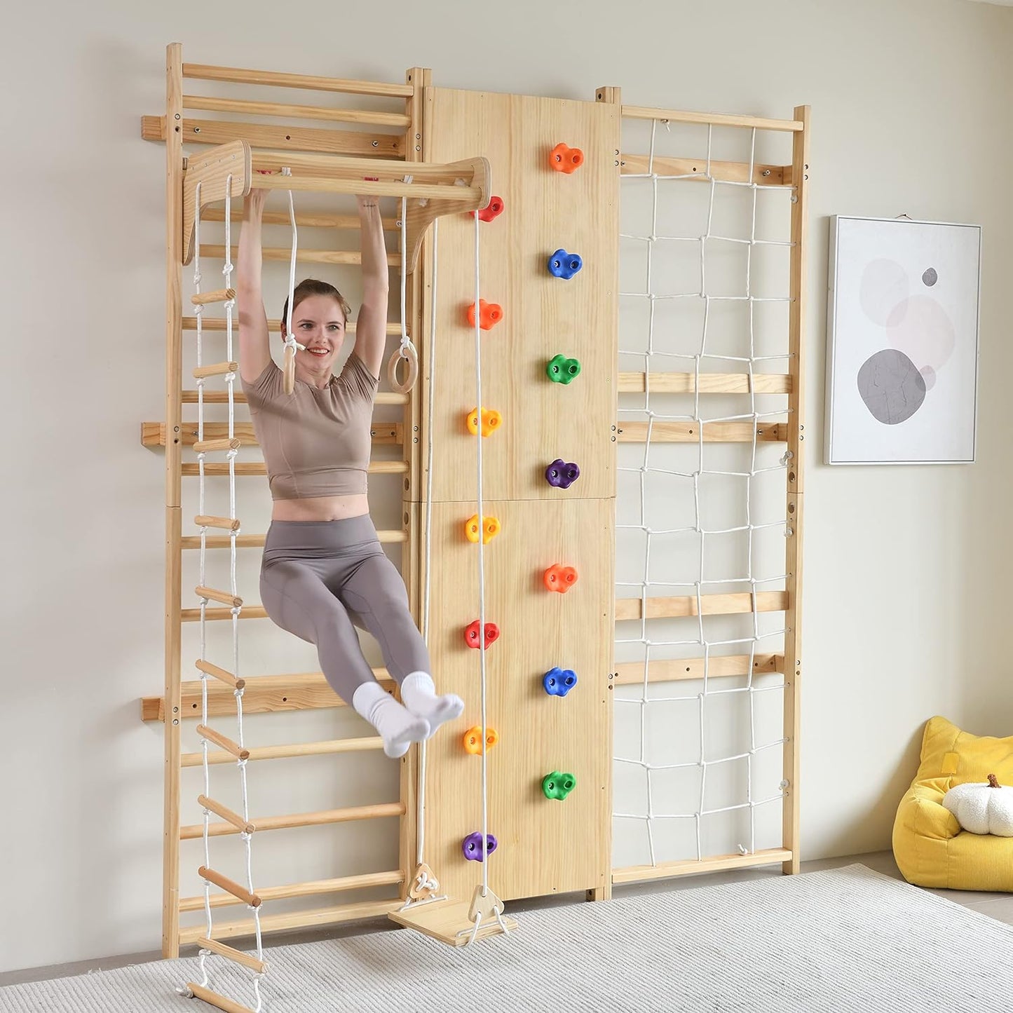 Walnut 9-In-1 Swedish Ladder Wall Gym Set