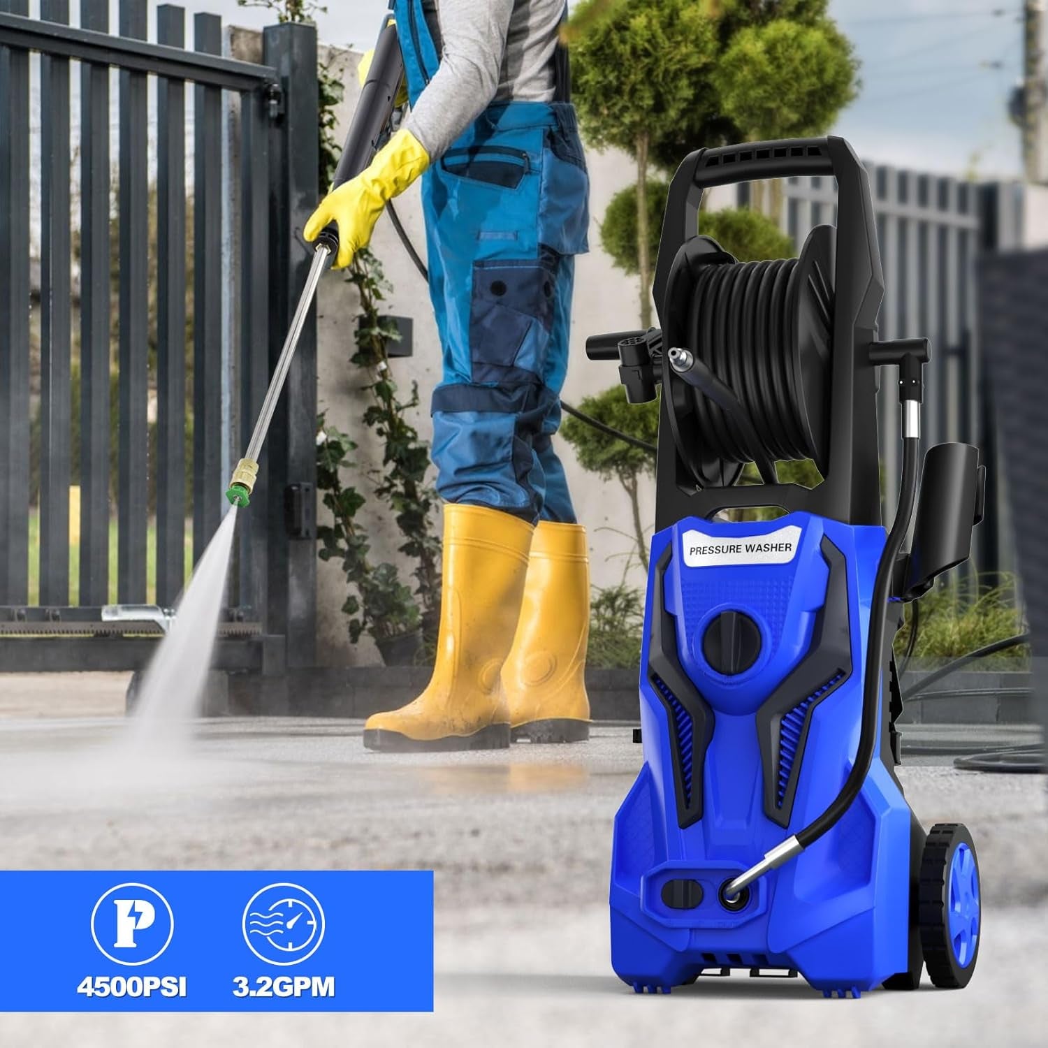 Electric Pressure Washer - 4500 PSI 3.2 GPM  Power Washer for Cars Washing with 25FT Pressure Hose, Blue