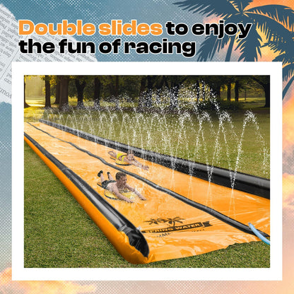 Slip Water Slide for Kids and Adults, 26Ft Extra Long Double Slip with 2 Inflatable Bodyboards, Adults and Kids Slip Water Slide for Backyard Lawn, Summer Outdoor Water Toy - Design By Technique