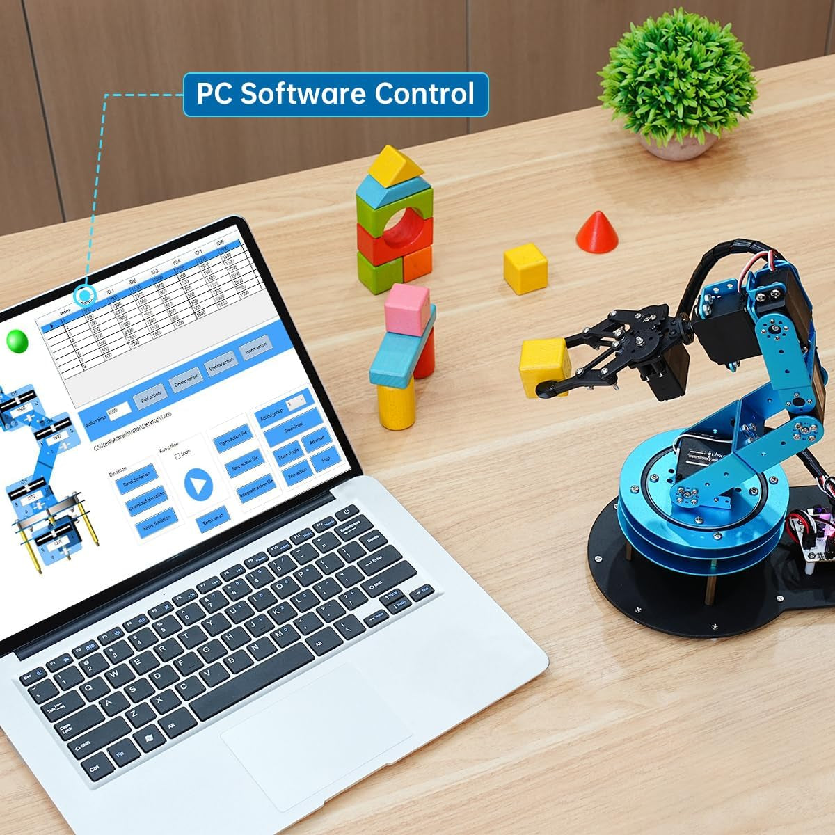 Robotic Arm Kit 6DOF Programming Robot Arm with 5 Servo, Handle, Mechanical Claw and More, PC Software APP Control with Tutorial