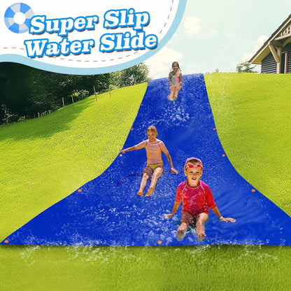 Super Slip Lawn Water Slide - 30 X 8Ft Heavy Duty Slip and Slide Trap Slick Waterslide for Adults & Kids, Easy to Set up with 16 Ground Nails, Funny Water Games for Outdoor Backyard Lawn, Blue - Design By Technique