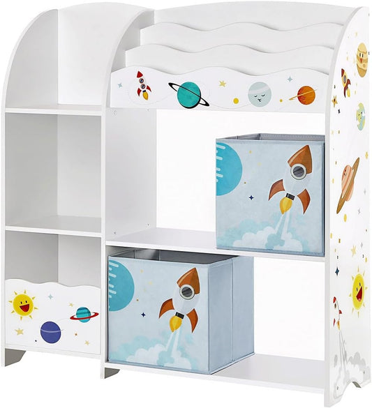 Toy and Book Organizer for Kids, Storage Unit with 2 Storage Boxes, for Playroom, Children’S Room, Living Room, White UGKR42WT, 93 X 30 X 100 Centimeters