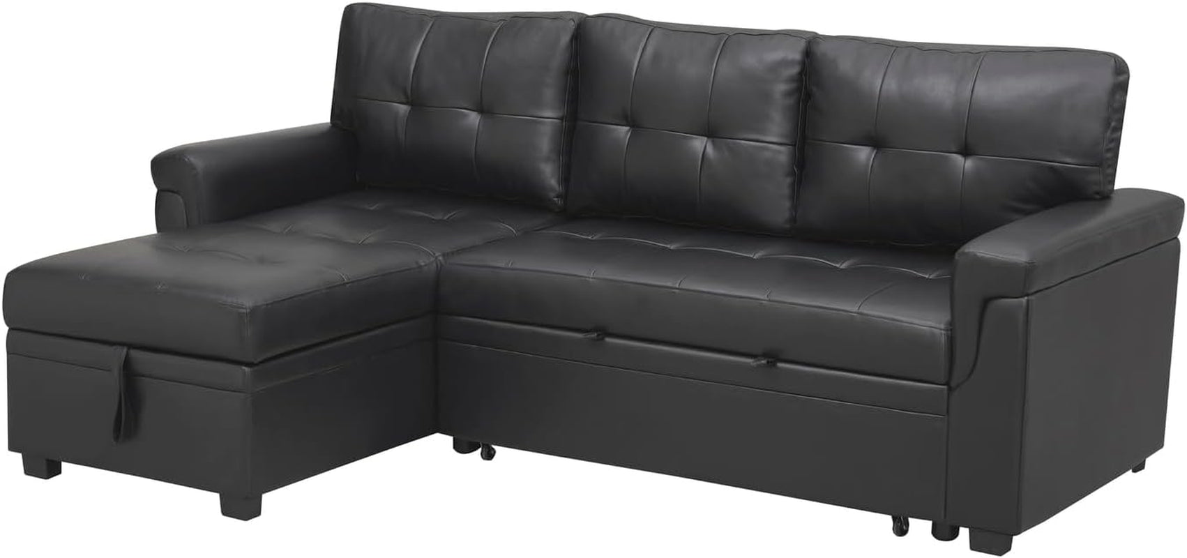 Transform Any Space: Sleeper Sectional Sofa with Convertible Sofa Bed & Inviting Chaise. Find Tranquil Comfort with Stress-Relieving Design & Durable Cushions - Black/Air Leather