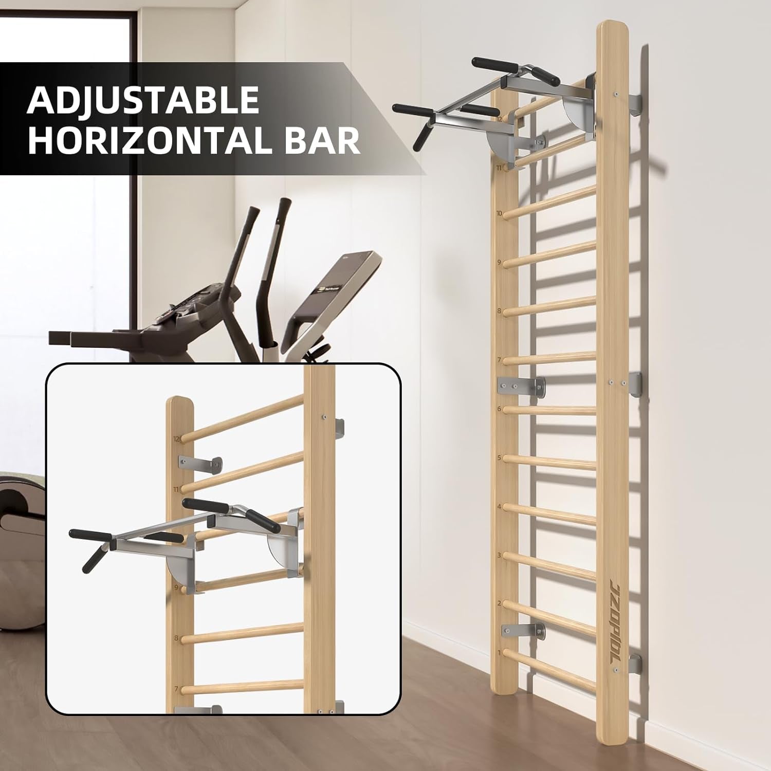 Swedish Ladder Wood Stall Bar - Wall Bars for Kids & Adults, Resistance Pilates System - Indoor Chin up Bar Workout Equipment for Home Exercise，Physical Therapy & Gymnastics