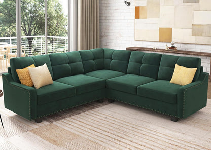 Convertible Sectional Sofa L Shaped Couch for Small Apartment Reversible Sectional Couch for Living Room,Velvet Green