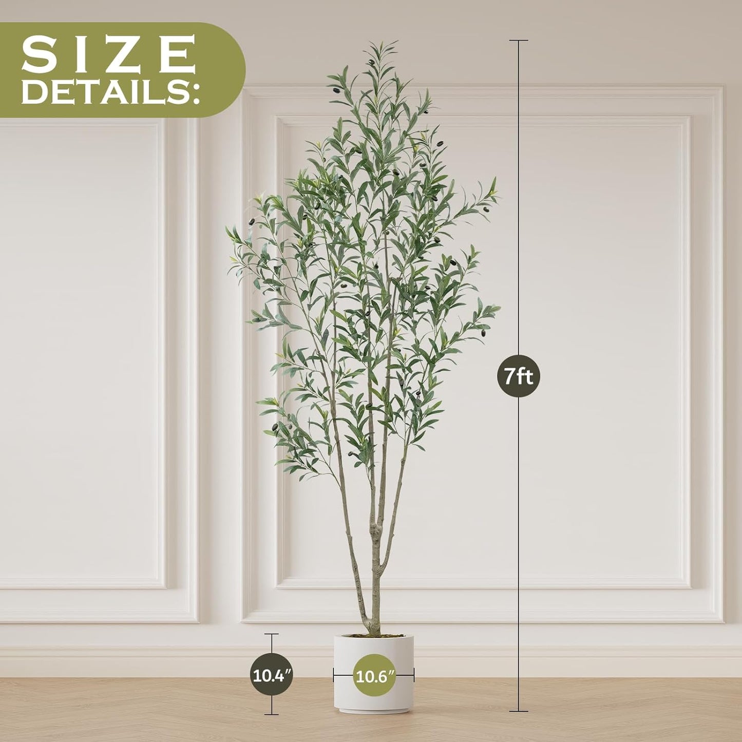 Artificial Olive Tree 7 Feet, Faux Olive Tree with White Planter and Fake Moss, Olive Trees Artificial Indoor, Potted Plants Artificial Decor Realistic Trunk and Leaves for Home (1, 7 FT)