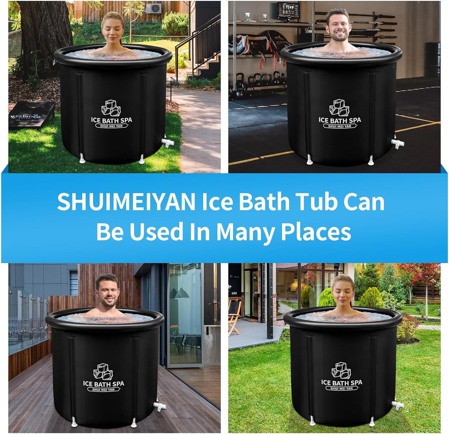 Large Ice Bath Tub Outdoor with Cover Portable Bathtub Athletes Cold Water Therapy Tub for Recovery Cold Plunge Tub Ice Barrel Ice Bath Tub (8217 Black with Cover-29.5"Φ X 29.5"H)