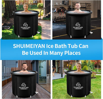 Large Ice Bath Tub Outdoor with Cover Portable Bathtub Athletes Cold Water Therapy Tub for Recovery Cold Plunge Tub Ice Barrel Ice Bath Tub (8217 Black with Cover-29.5"Φ X 29.5"H)