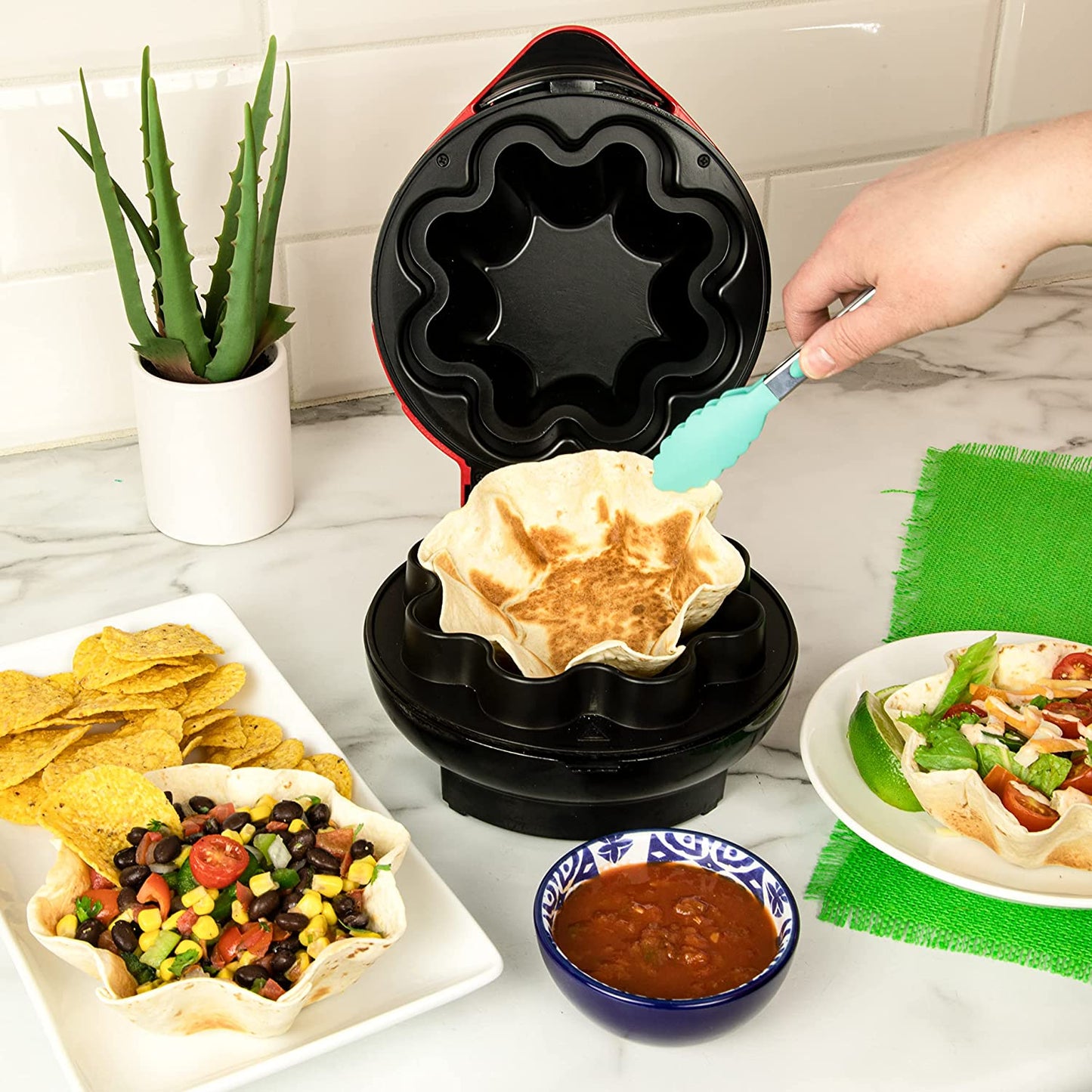 Taco Tuesday Tortilla Bowl Maker for Baked Taco Bowls, Tostadas, Salads, Dips, Appetizers, and Desserts, 8 to 10 Inch Tortillas, Red