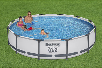 Steel Pro MAX 12 Foot X 30 Inch round Metal Frame above Ground Outdoor Backyard Swimming Pool Set with 330 GPH Filter Pump
