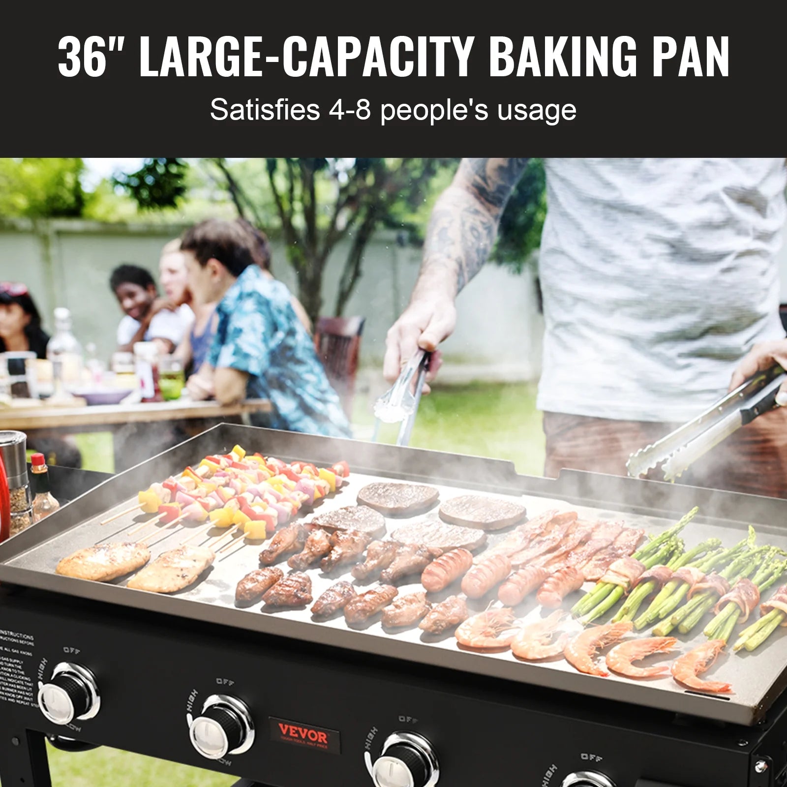 4-Burner 36" Griddle Cooking Station Countertop Commercial Gas Griddle Flat Top Grill Hot Plate Restaurant Cart