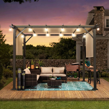 Outdoor 10' X 10' Pergola with Sun Shade Canopy on Top and Sides, Aluminum Frame