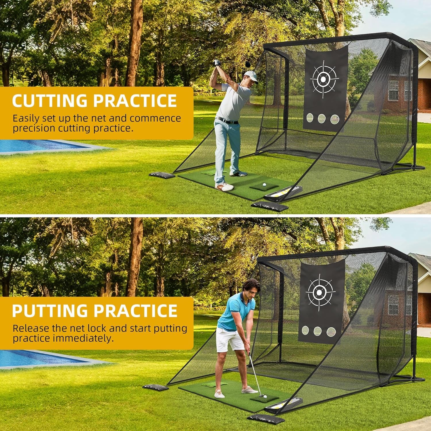10Ft / 7Ft Golf Hitting Net with Steel Frame, Golf Driving Net Selection, Golf Practice Net for Personal Driving Range Use Training in Backyard, Indoors and Outdoor