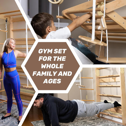 Wooden Swedish Ladder Wall Set – Kids Stall Bars for Exercise – Kids Swedish Gymnastic Wall Gym – Wood Stall Bar Gymnastics Playground – Best Gym for All Family