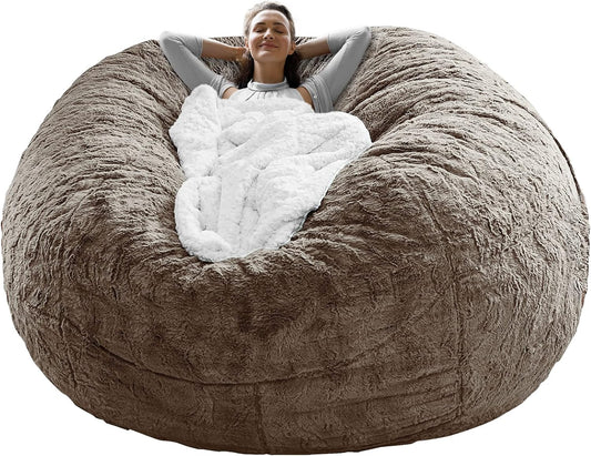 Bean Bag Chair Cover(It Was Only a Cover, Not a Full Bean Bag) Chair Cushion, Big round Soft Fluffy PV Velvet Sofa Bed Cover, Living Room Furniture, Lazy Sofa Bed Cover,5Ft Brown