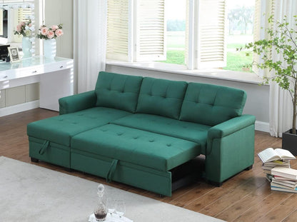 Lucca Green Linen Reversible Sleeper Sectional Sofa with Storage Chaise