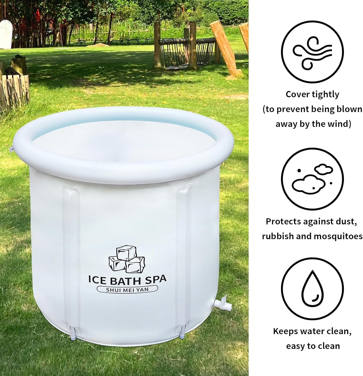 Large Ice Bath Tub Outdoor with Cover Portable Bathtub Athletes Cold Water Therapy Tub for Recovery Cold Plunge Tub Ice Barrel Ice Bath Tub (8219 White with Cover-29.5"Φ X 29.5"H)