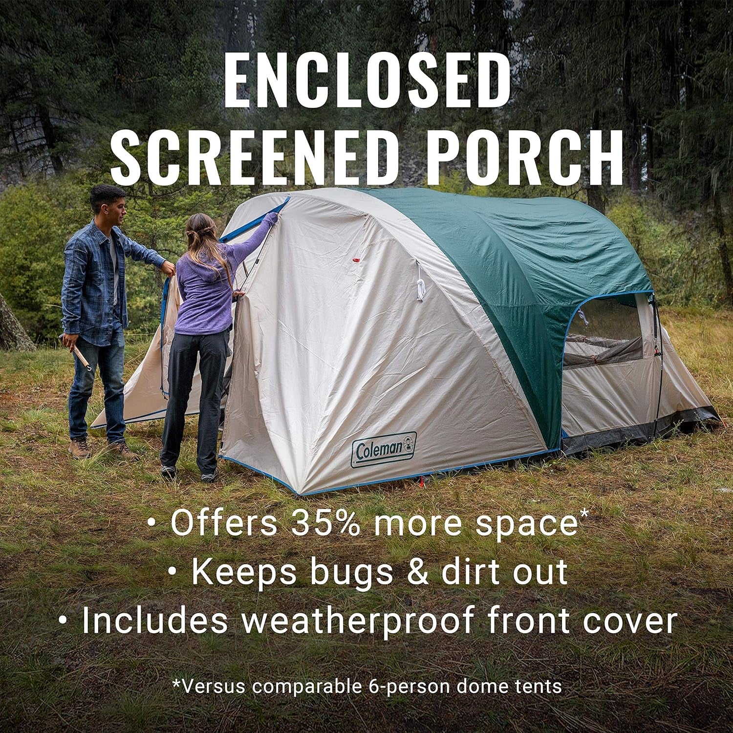 Cabin Camping Tent with Screened Porch, 4/6 Person Weatherproof Tent with Enclosed Screened Porch Option, Includes Rainfly, Carry Bag, Extra Storage, and 10 Minute Setup