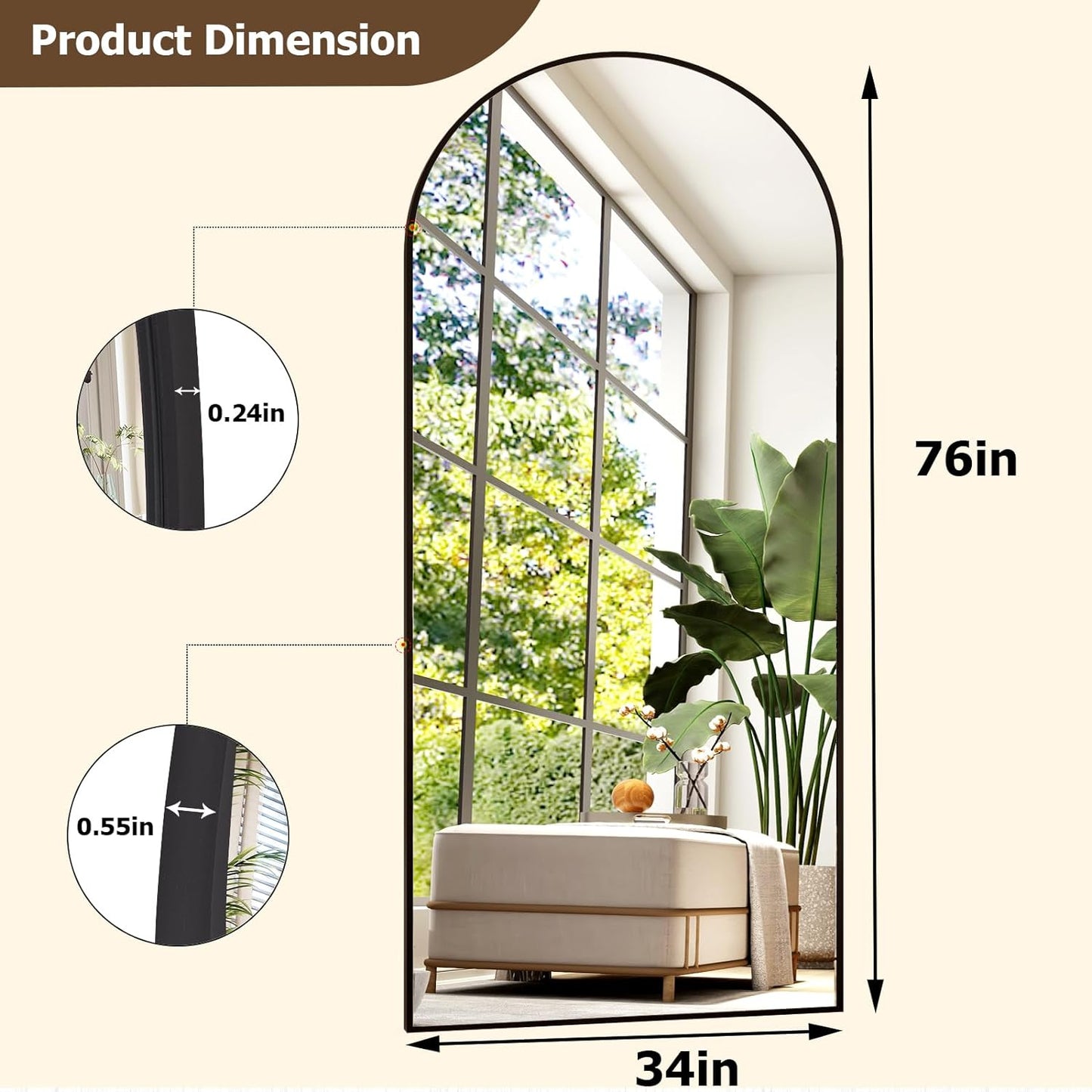 -34X76 Inch Wall Mount Arched Full Length Mirror-Aluminum Alloy Frame High Definition-Full Body Mirror for Bedroom or Living Room,Black - Design By Technique
