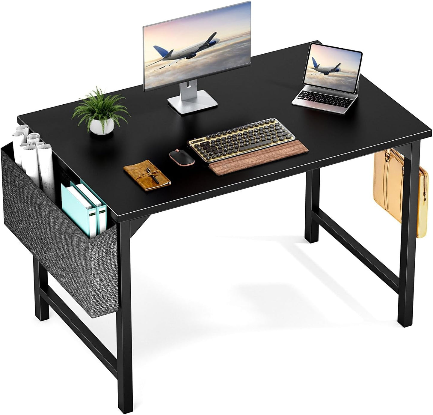 Computer Small Desk 40 Inch Home Office Writing Study Work Storage Bag Headphone Hooks Simple Modern Wood Kids Student Table