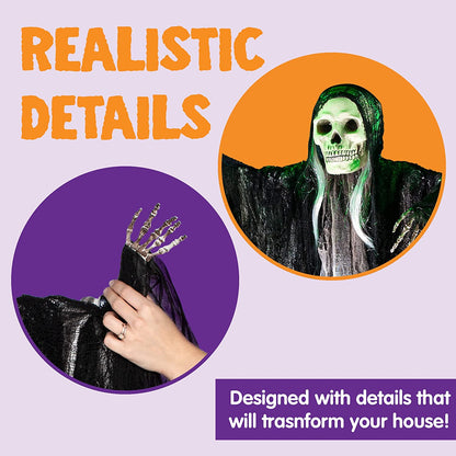 3 Pack Hanging Halloween Skeleton Ghosts Decorations, Grim Reapers for Best Halloween Outdoor Decorations