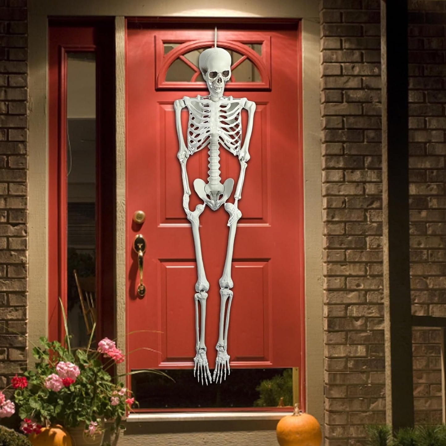 Life Size Skeleton, 5.4Ft/165Cm Halloween Skeleton Poseable Skeleton Full Body Human Bones with Movable Joints for Indoor Outdoor Halloween Props Decorations 170Cm