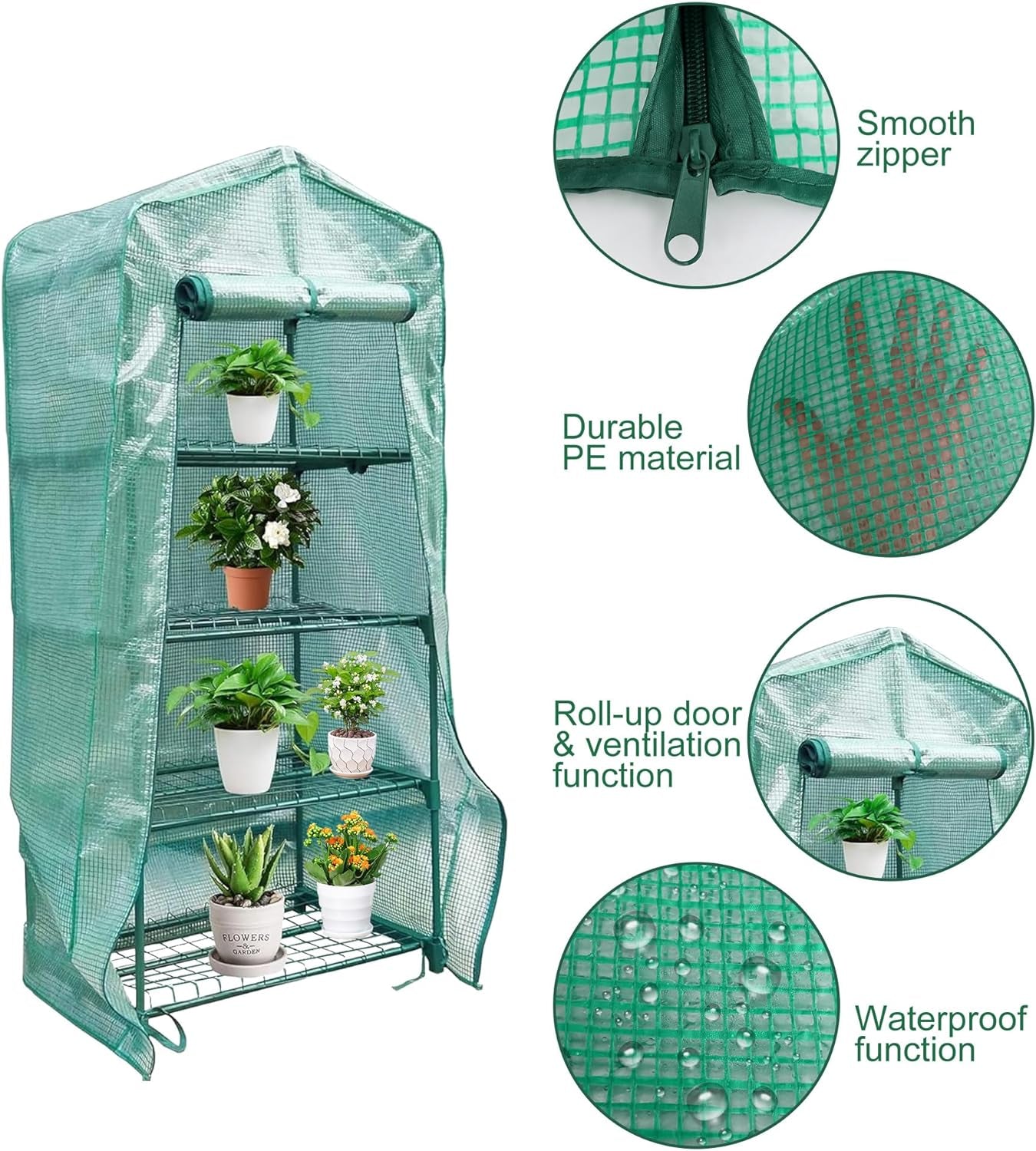 4 Tier Greenhouse Replacement Cover with Roll-Up Zipper Door-Pe Plant Greenhouse Cover for Indoor Outdoors Gardening Plants Cold Frost Protection Wind Rain Proof (Frame NOT Include) - Design By Technique
