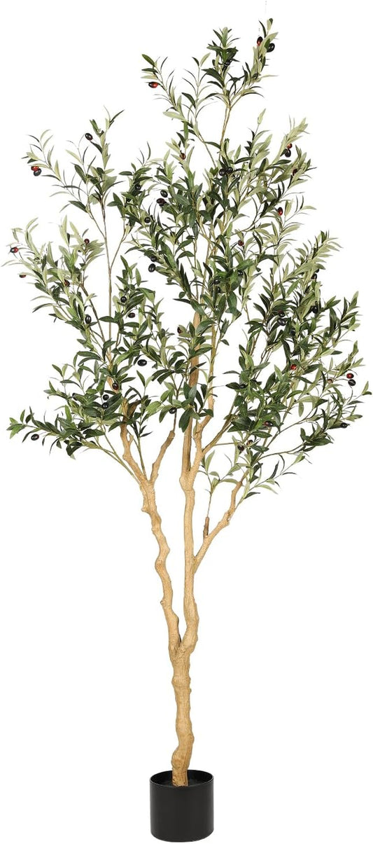 Faux Olive Tree 7Ft - Realistic Tall Silk Olive Trees Artificial Indoor Decor - Large Potted Fake Olive Tree with Branches and Fruits - Artificial Olive Trees for Home Office Decor Indoor