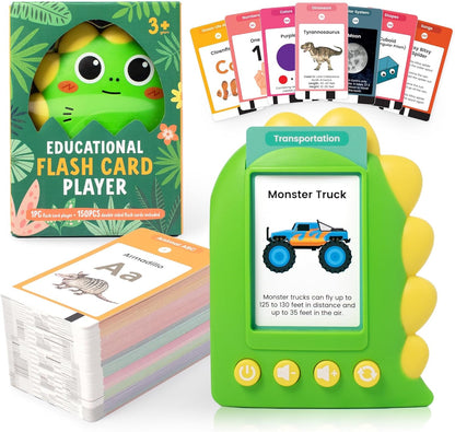 Talking Flash Cards for Kids – Educational Flashcards Reader with 294 Words and 6 Nursery Songs – Fun Sensory Learning Activities with Alphabet, Animals, Space & Dinosaurs, Speech Development (Green)