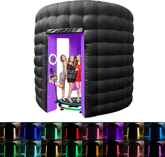 Inflatable Photo Booth Enclosure, 10 * 10 * 9Ft Portable 16 Colors Shooting Tent for 360 Photo Booth Machine with 2 Doors, Inner Air Blower, Remote Controll Booth Tent for Wedding Birthday Parties