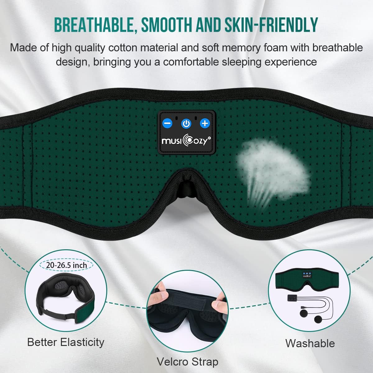 Sleep Headphones Breathable Bluetooth Headband 3D Sleeping Headphones, Wireless Music Eye Mask Sleep Earbuds for Side Sleeper Women,Men Office Air Travel Cool Tech Gadgets Unique Gifts Green