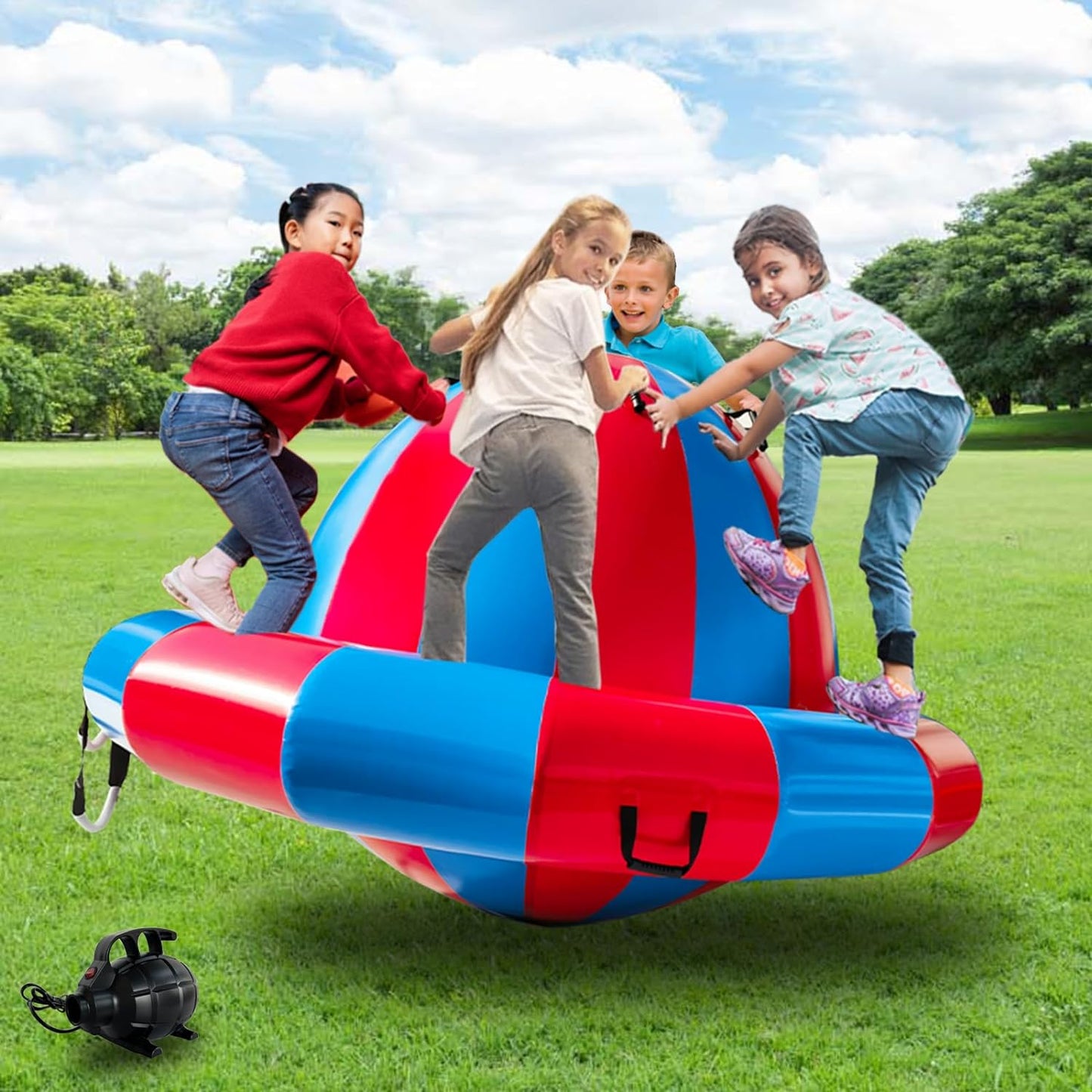 8.2FT Inflatable Dome Rocker Bouncer, Giant Roll and Play Seesaw Rocker with 8 Handles, Max Weig 660Lbs, Blow up Outdoor Toys with Electric Pump, Inflatable Bouncer Holds up to 4 Person