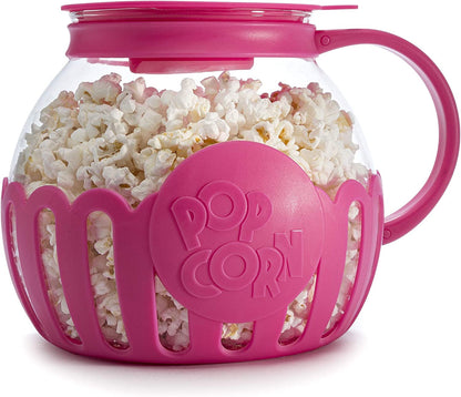 Patented Micro-Pop Microwave Popcorn Popper with Temperature Safe Glass, 3-In-1 Lid Measures Kernels and Melts Butter, Made without BPA, Dishwasher Safe, 3-Quart, Pink