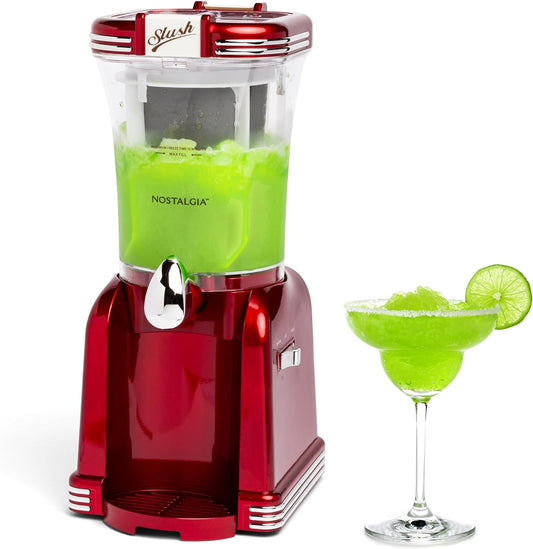 Frozen Drink Maker and Margarita Machine for Home - 32-Ounce Slushy Maker with Stainless Steel Flow Spout - Easy to Clean and Double Insulated - Retro Red