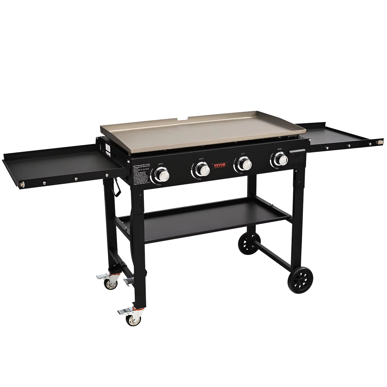 4-Burner 36" Griddle Cooking Station Countertop Commercial Gas Griddle Flat Top Grill Hot Plate Restaurant Cart