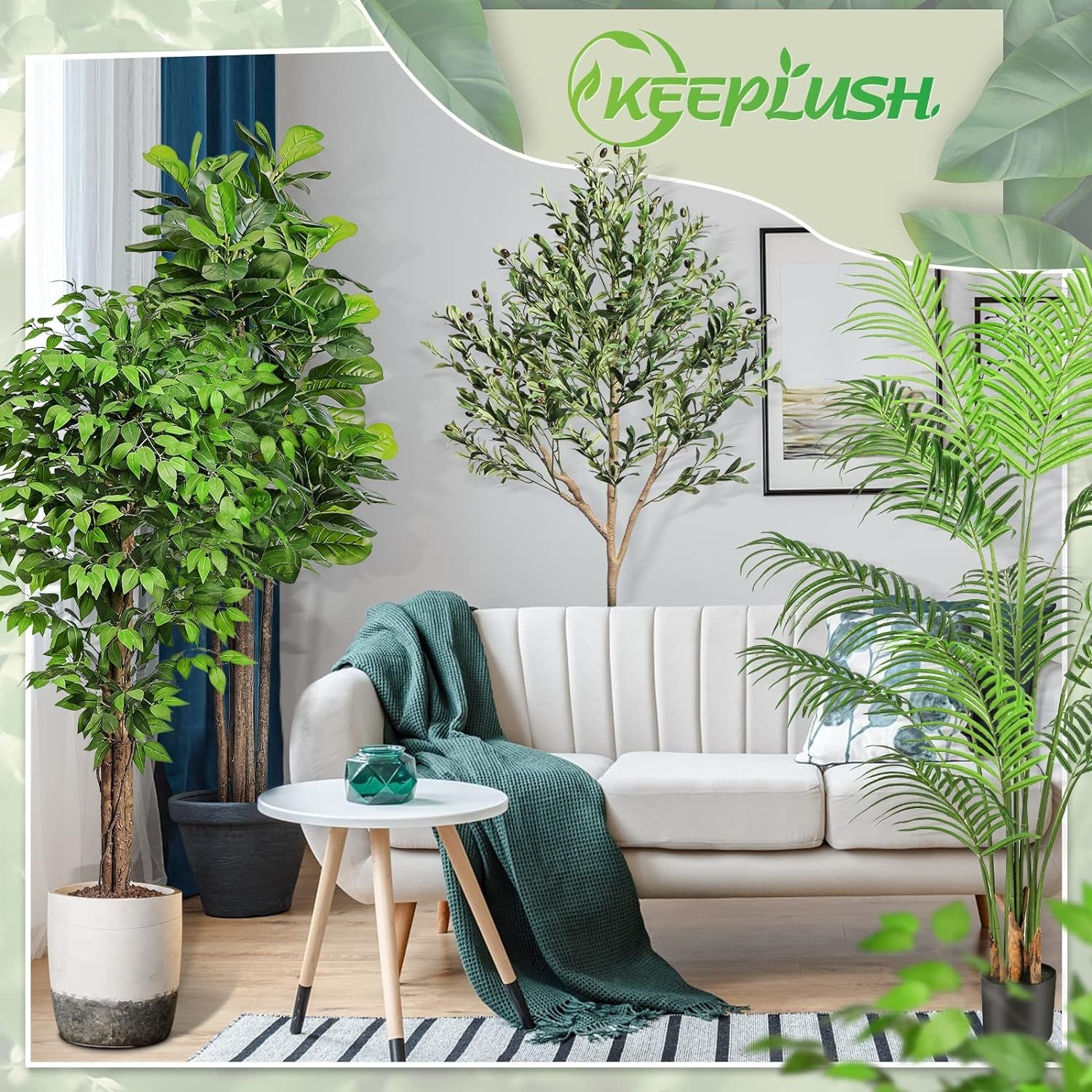 7Ft Large Ficus Artificial Trees with Natural Curved Trunks, 84" Tall Lush Faux Tree for Home Decor Indoor, Green Lifelike Fake Ficus Tree Artificial Plants in Pot