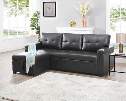 Transform Any Space: Sleeper Sectional Sofa with Convertible Sofa Bed & Inviting Chaise. Find Tranquil Comfort with Stress-Relieving Design & Durable Cushions - Black/Air Leather