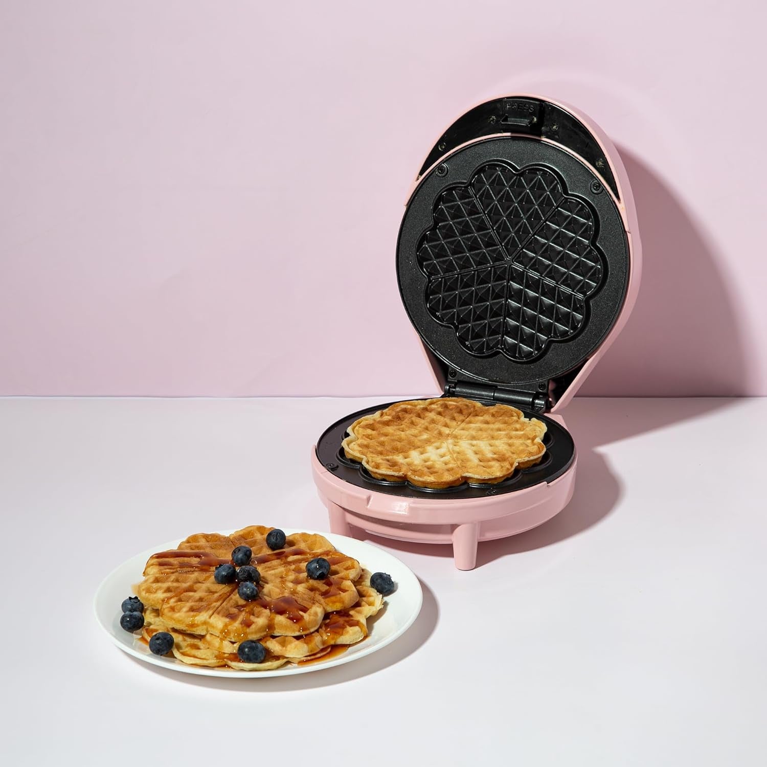 Heart Waffle Maker, Makes 5 Mini Heart Shaped Waffles or 1 Individual Waffle, Easy to Clean 6" Nonstick Plates, Made without PFAS or PFOA, Electric Waffle Iron, Pink