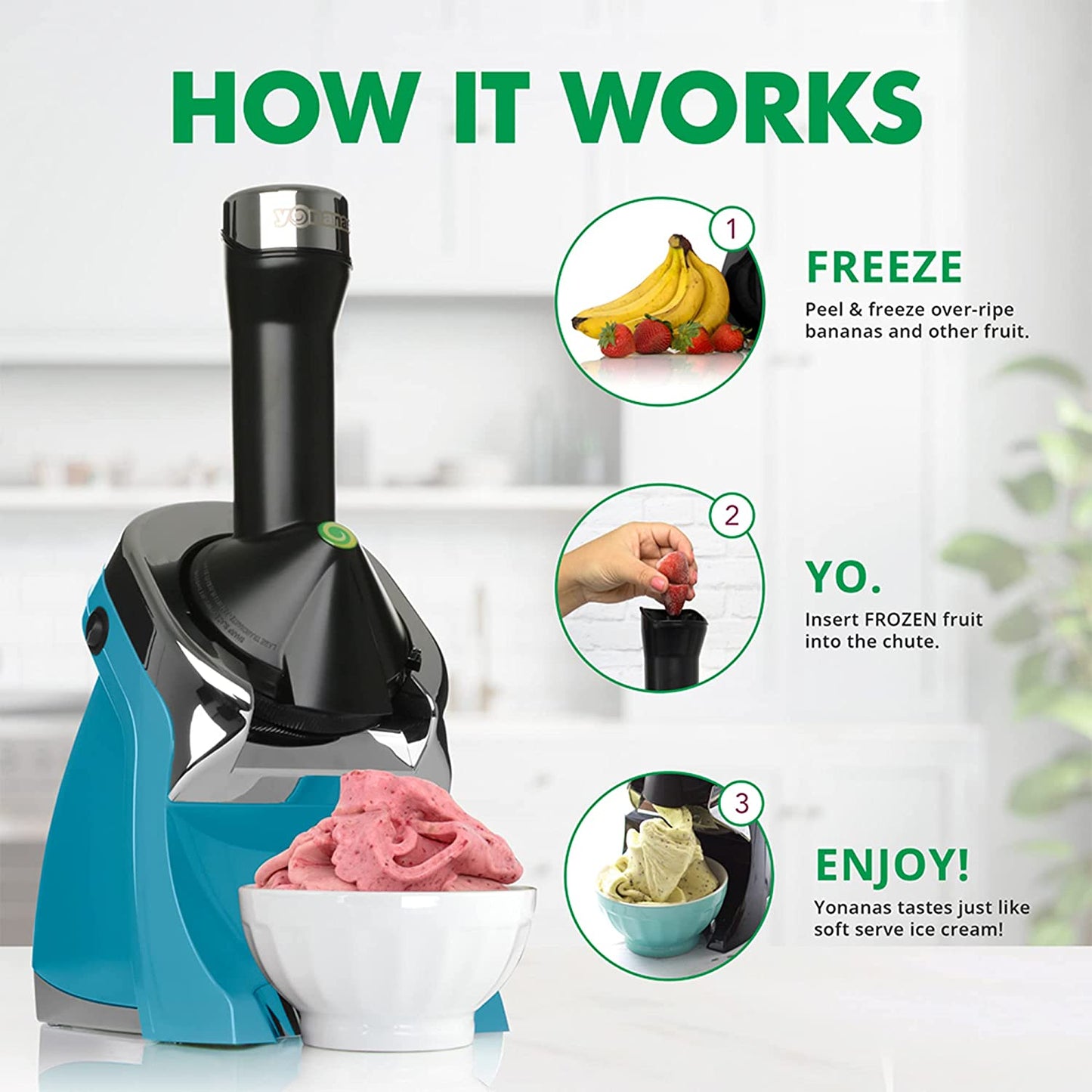 988TL Deluxe Vegan, Dairy-Free Frozen Fruit Soft Serve Maker, Includes 75 Recipes, 200 W, Teal