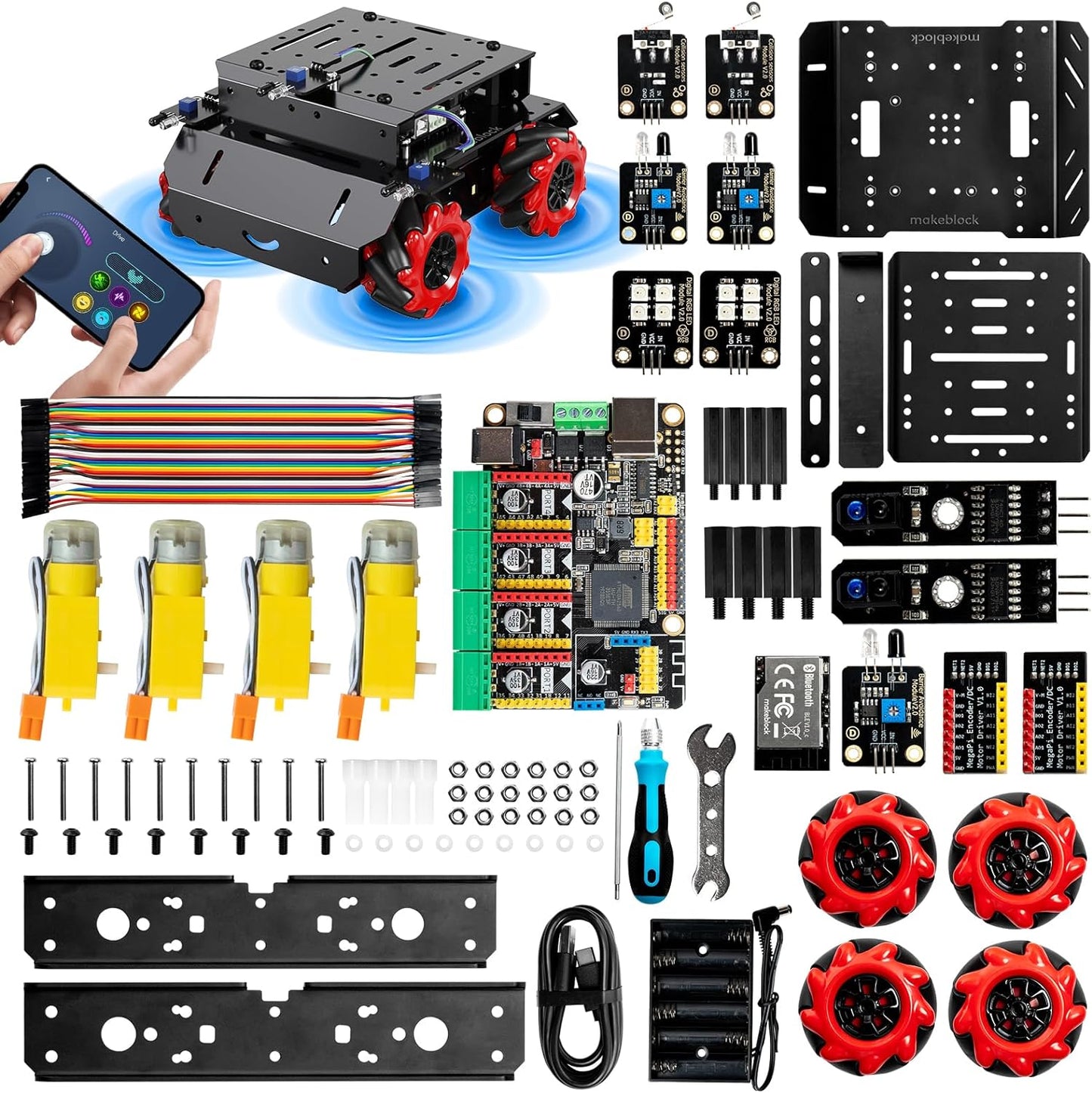 Mbot Mega Robot Kit with Mecanum Wheels, Programmable Robotics Kit Compatible with Arduino IDE and Raspberry Pi for Teens & Adults, Robotics Gift for Learning Coding, Robotics, Electronics