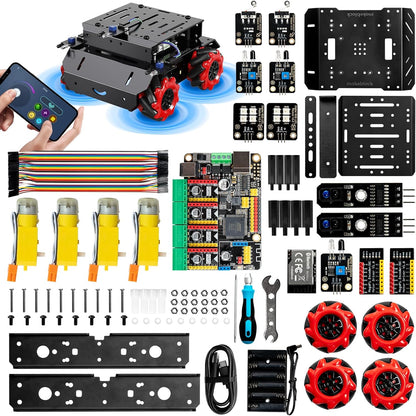 Mbot Mega Robot Kit with Mecanum Wheels, Programmable Robotics Kit Compatible with Arduino IDE and Raspberry Pi for Teens & Adults, Robotics Gift for Learning Coding, Robotics, Electronics