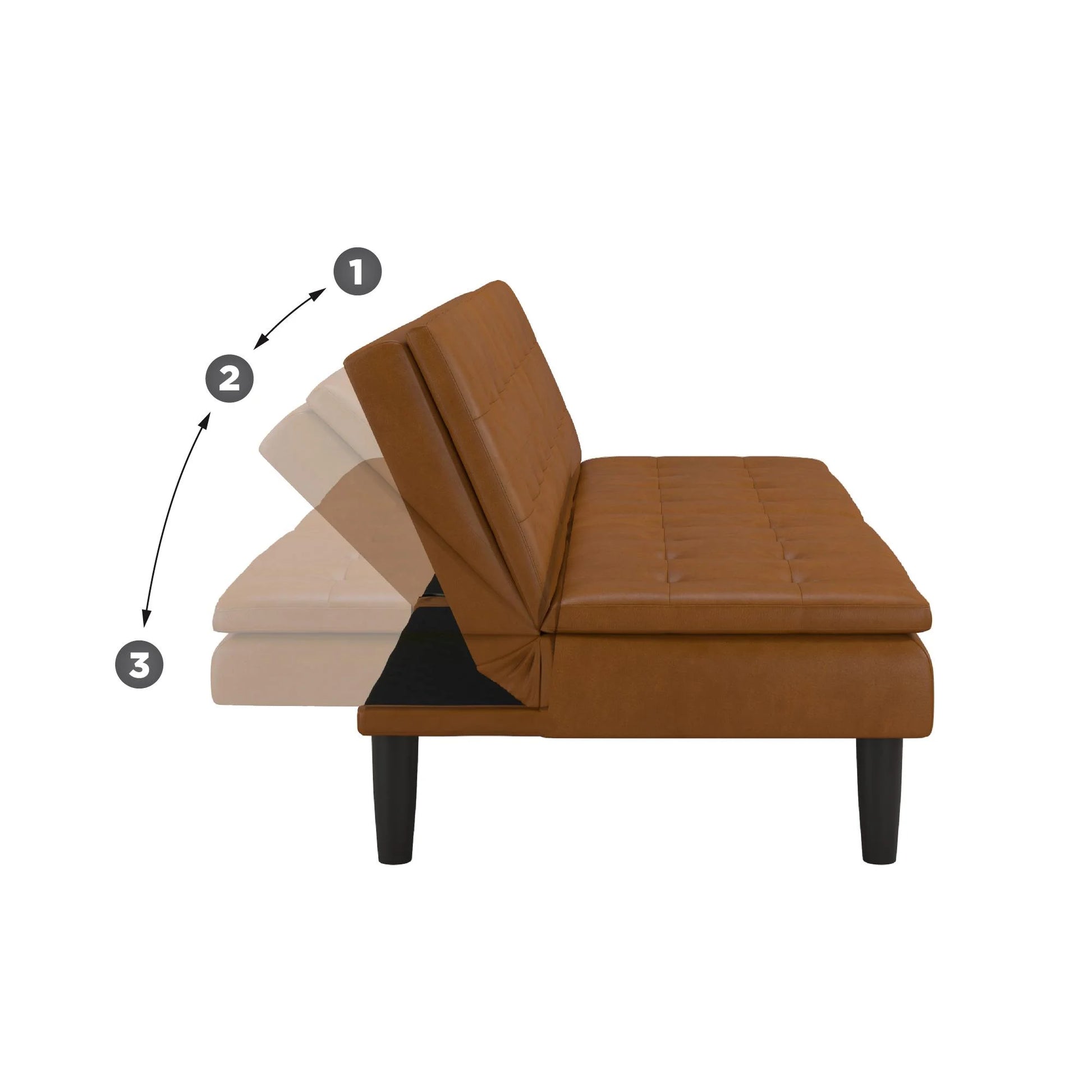 Memory Foam Futon with Cupholder and USB, Camel Faux Leather - Design By Technique