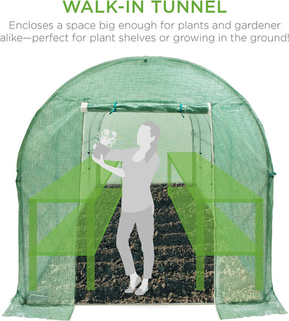 15X7X7Ft Walk-In Greenhouse Tunnel, Garden Accessory Tent for Backyard, Home Gardening W/ 8 Roll-Up Windows, Zippered Door - Design By Technique