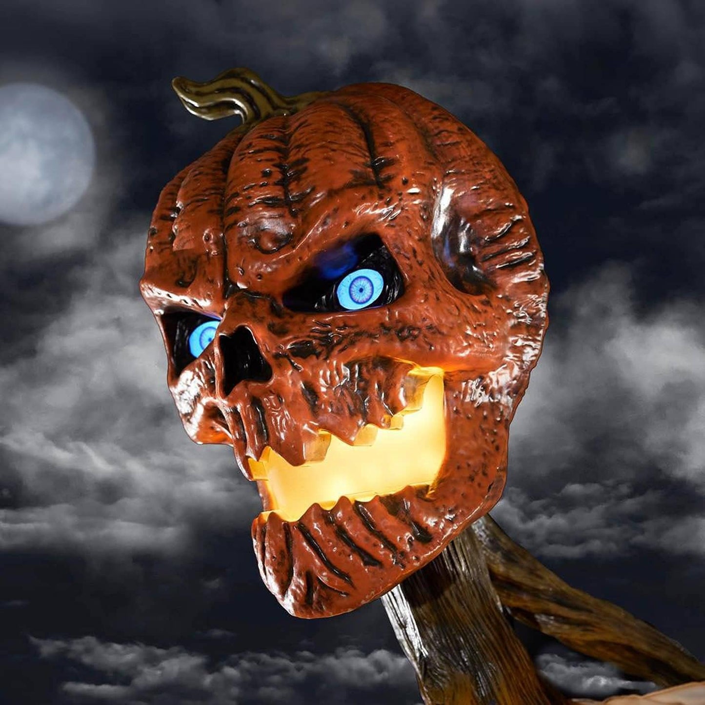 Terrifying 12-Foot Giant Inferno Pumpkin Skeleton with Lifeeyes for Halloween