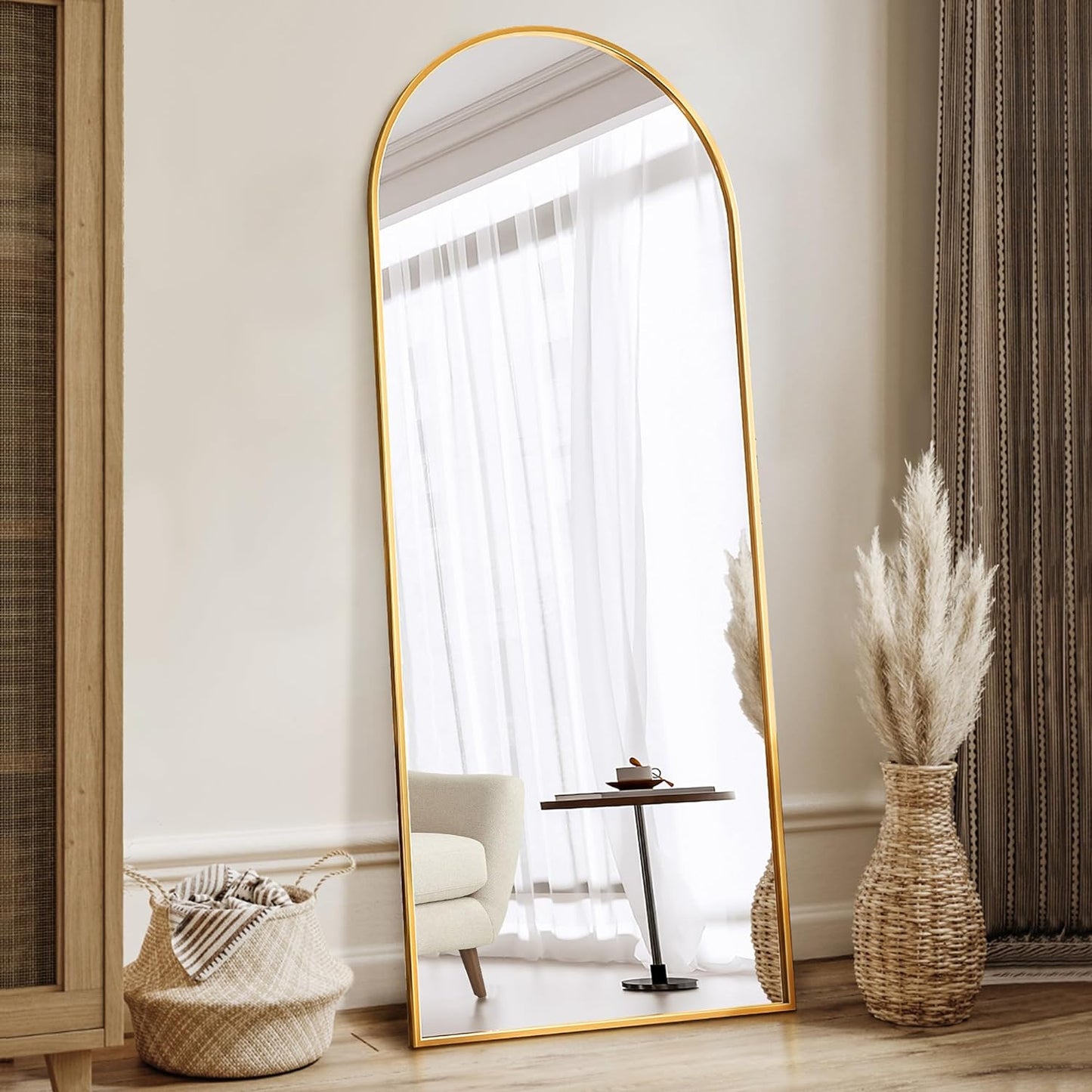 Full Length Mirror, 58"X18" Floor Mirror Freestanding, Floor Standing Mirror Full Body Mirror with Stand for Bedroom, Hanging Mounted Mirror for Living Room Cloakroom, Gold